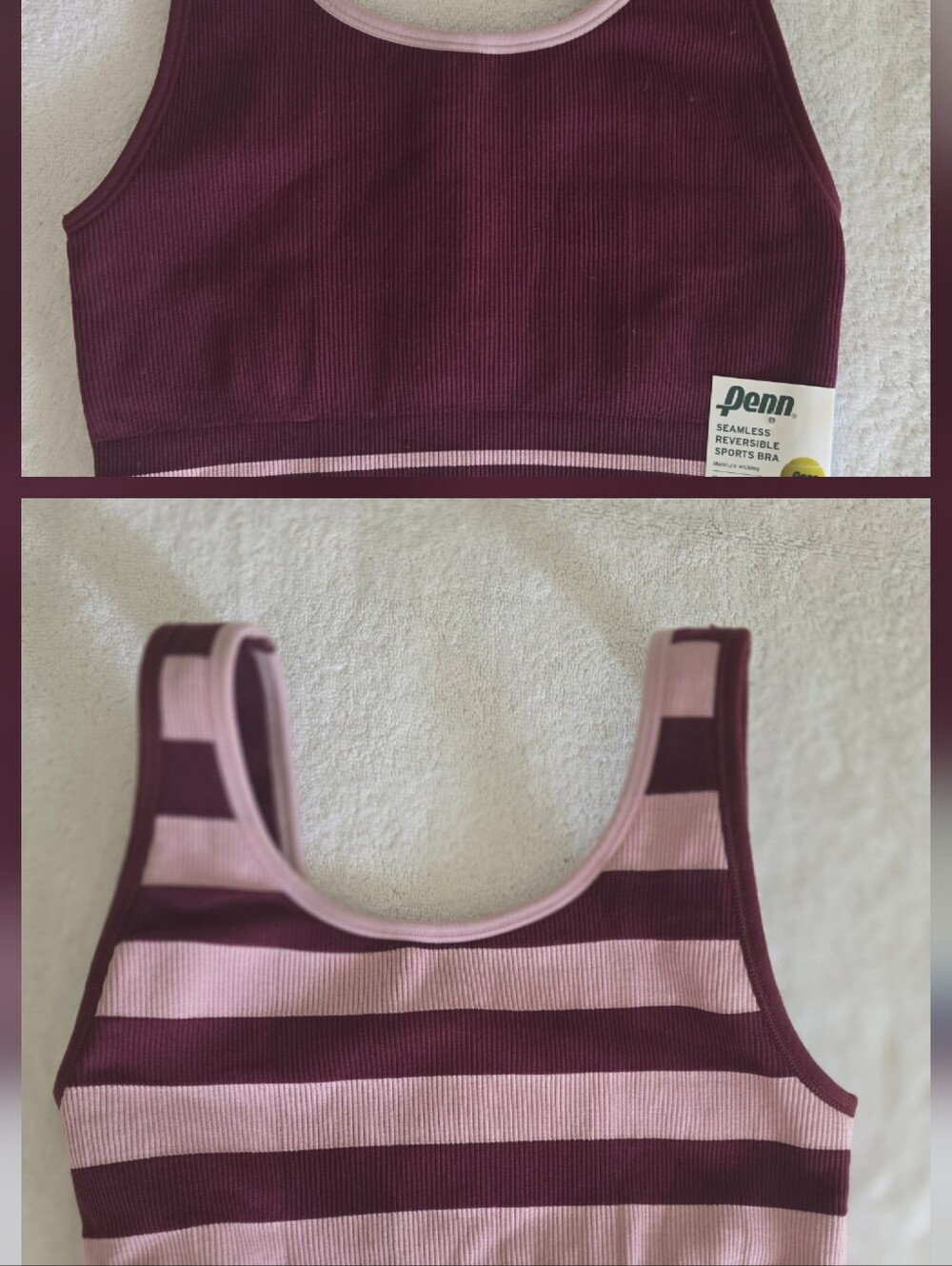 Seamless Reversible Sports Bra - Plum & Light Pink
